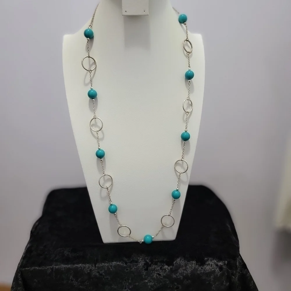 Set of Blue Beads and Faux Stone Necklace - Picture 4 of 7